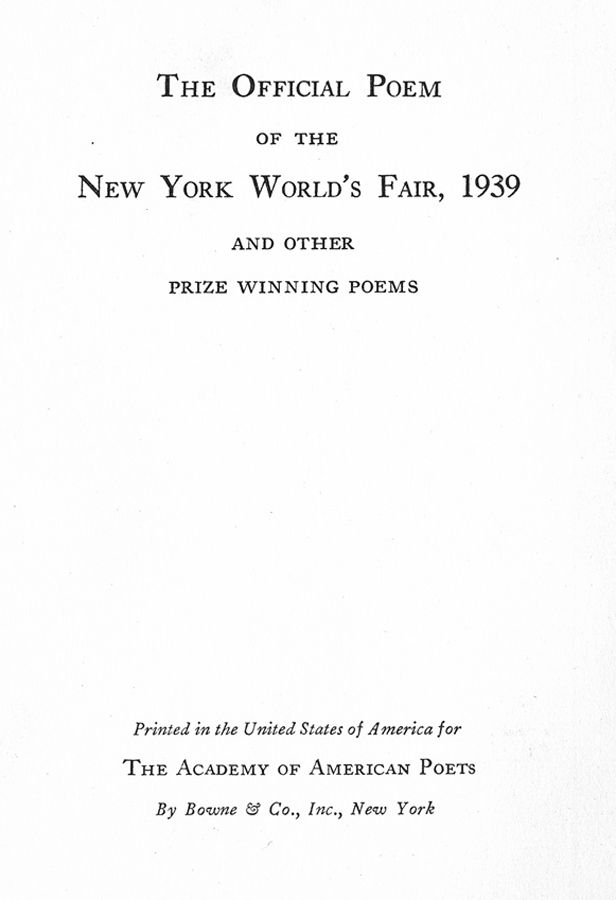 Prize Poems of the 1939 New York World's Fair