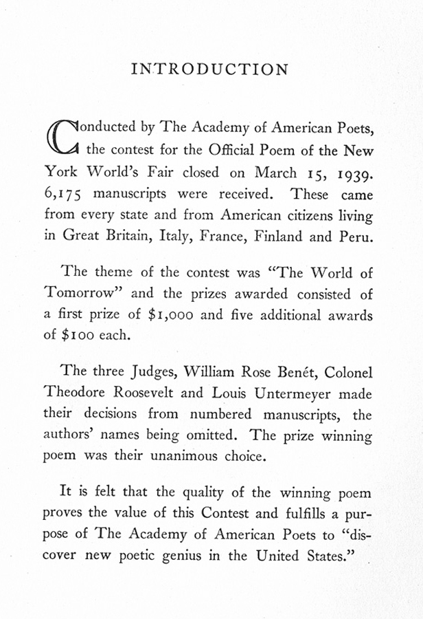 Prize Poems of the 1939 New York World's Fair