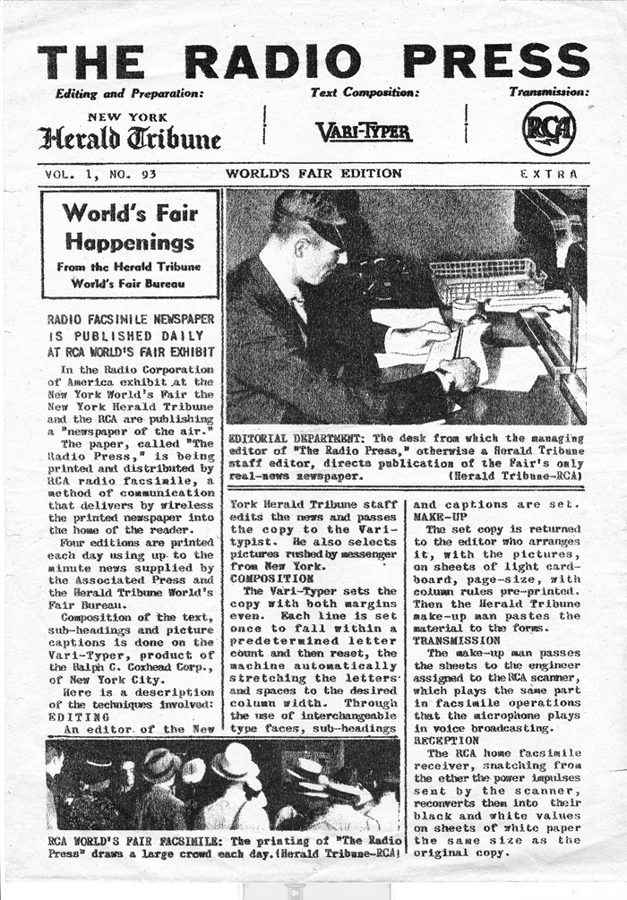 RCA's Radio Press Fax Newspaper