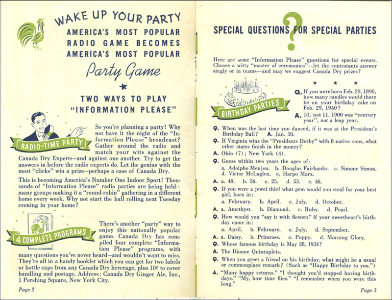 Canada Dry's Party Games Booklet