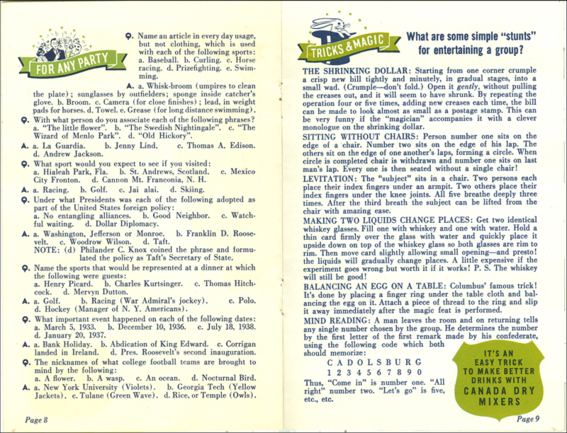 Canada Dry's Party Games Booklet