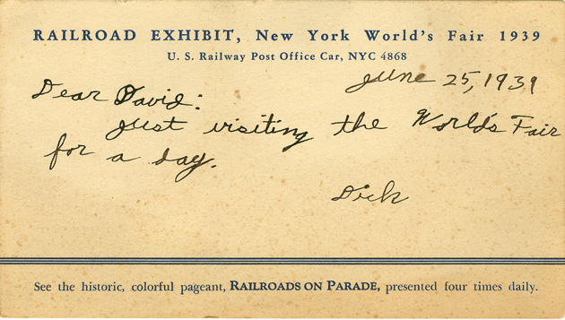 Personal note from the Railroads exhibit