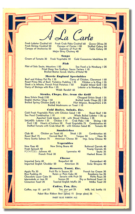 Red Lion Inn Menu